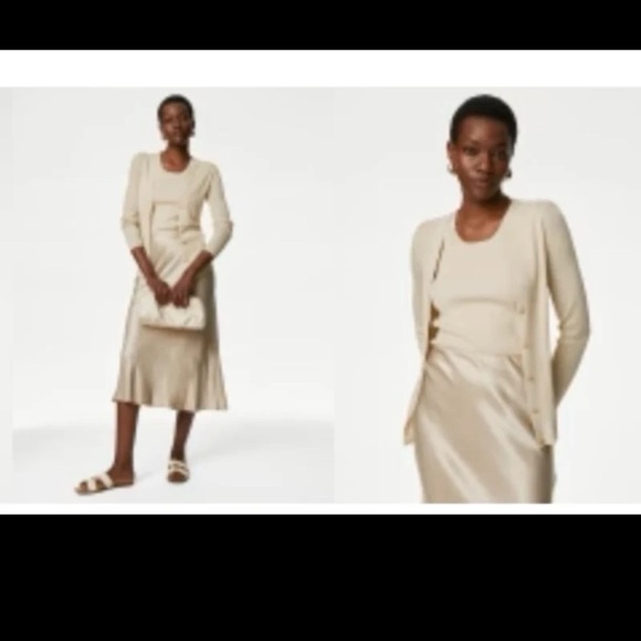 ME + EM Ribbed Knit Gold Button Front V-Neck Cardigan
size Small - Picture 9 of 12